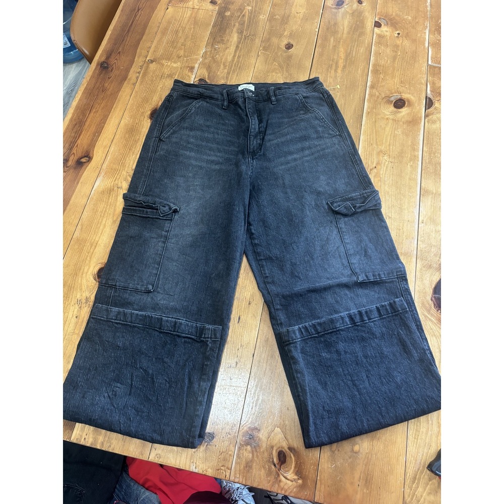 Jessica Simpson Women's Black Wash High Rise Wide Leg Cargo Jeans Size 10